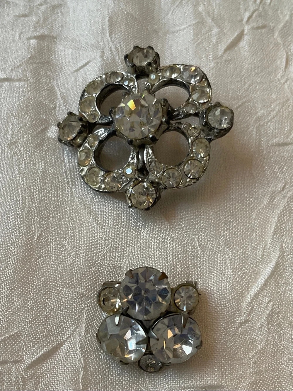Vintage Silver Tone Clear Crystal Floral Brooches, Classic Sparkle